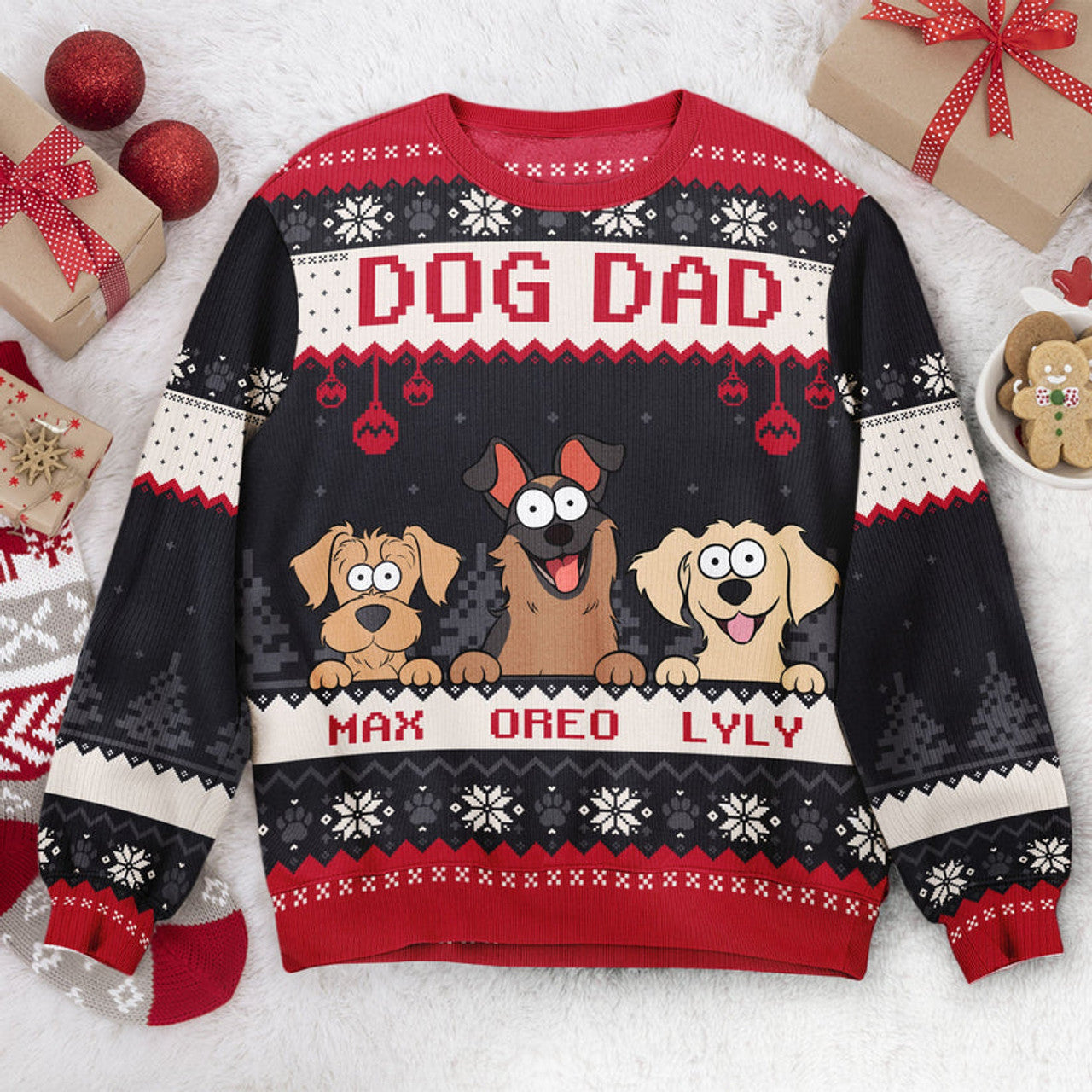 FUNSTUFFPRINT Custom Best Dog Dad Ever Ugly Sweater