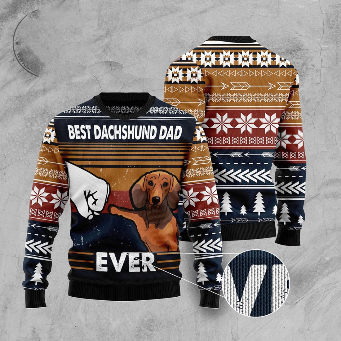 FUNSTUFFPRINT Best Dachshund Dad Ever Ugly Christmas Sweater, Christmas Sweater, Ugly Sweater, Funny Xmas Sweaters Ugly Sweater