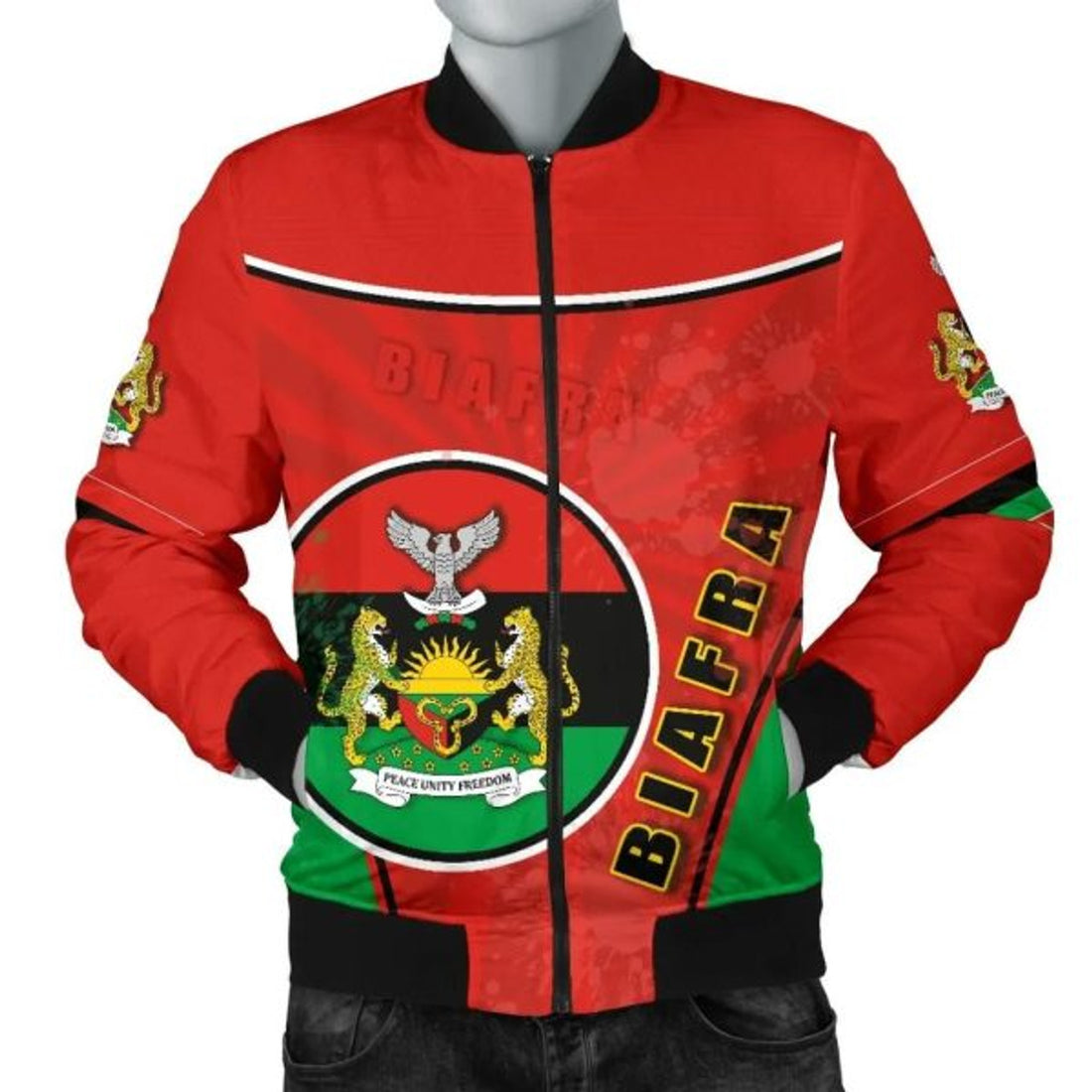 FUNSTUFFPRINT Biafra Men Bomber Jacket Circle Stripes Flag Proud Version 3D Bomber Jacket