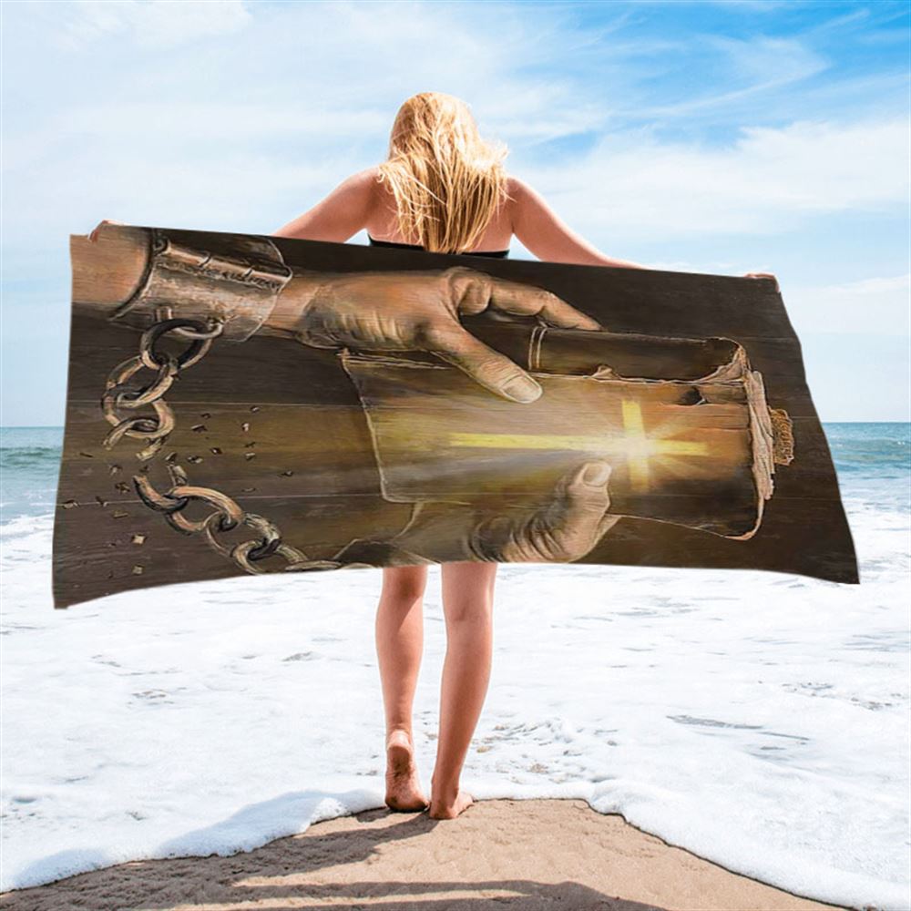 Bible Jesus Hands Light Cross Beach Towel - Bible Verse Beach Towel - Inspirational Art - Christian Beach Towel