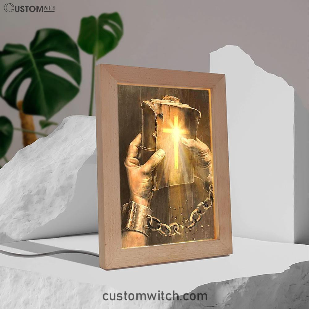 Bible Jesus Hands Light Cross Frame Lamp Art - Bible Verse Wooden Lamp - Inspirational Art - Christian Home Decor