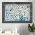 Bible Verse Hummingbird Painting White Flowers Be Still & Know That I Am God Canvas Wall Art - Christian Wall Decor