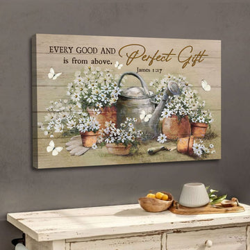 Bible Verse Wall Art James 117 Every Good And Perfect Gift Is From Above, Daisy Flower Painting Canvas - Religious Wall Decor
