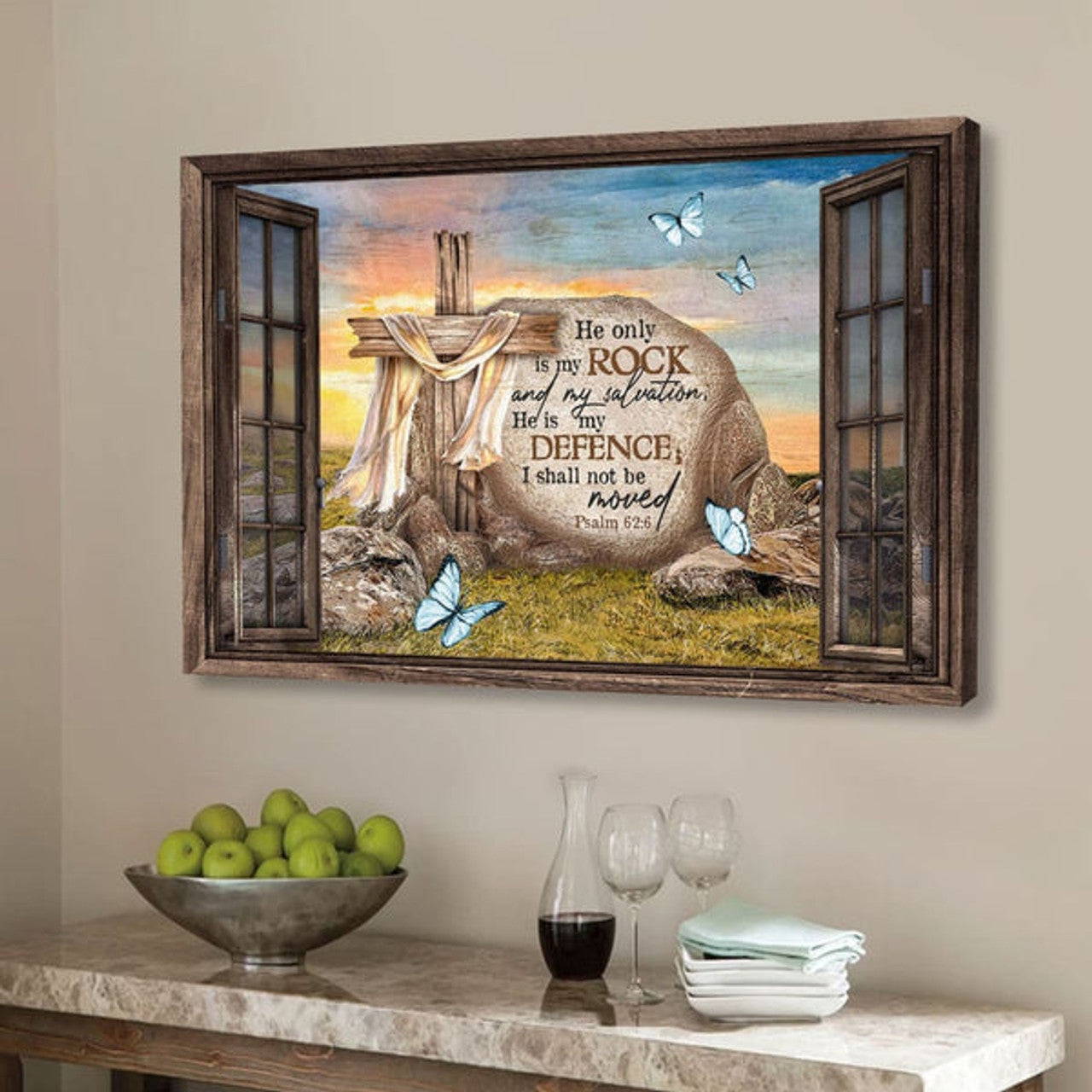 Bible Verse Wall Art Psalm 626 Kjv He Only Is My Rock And My Salvation Canvas Print - Religious Wall Decor