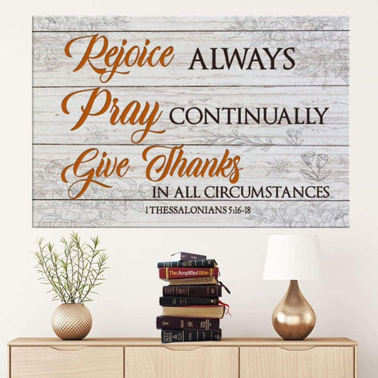 Bible Verse Wall Art Rejoice Always Pray Continually Give Thanks Canvas Print - Religious Wall Decor