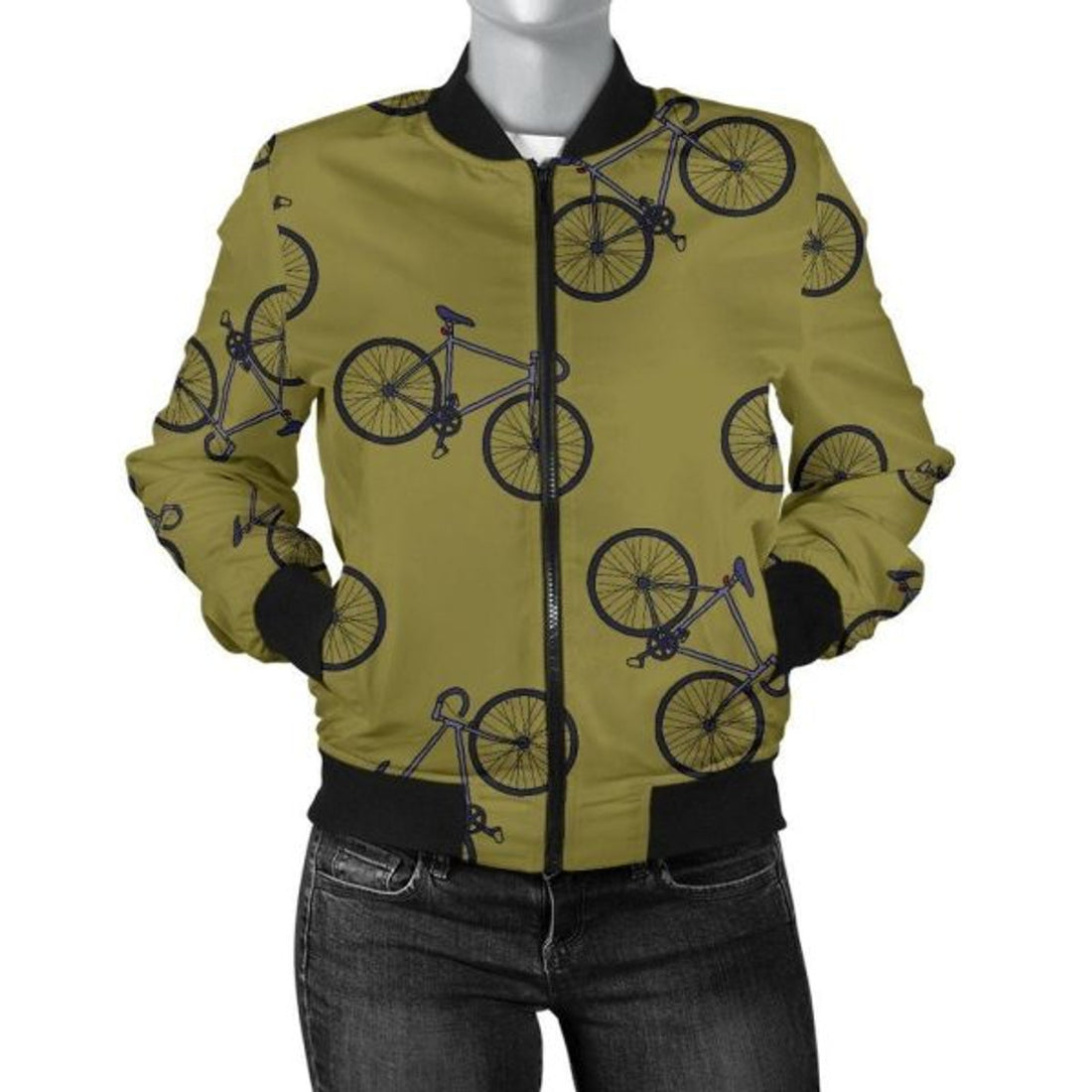FUNSTUFFPRINT Bicycle Print Pattern Women Casual 3D Bomber Jacket