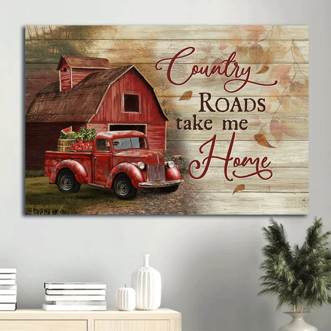 Big House Red Ladybug Car Peace Farm Country Roads Take Me Home Canvas Wall Art - Christian Wall Decor