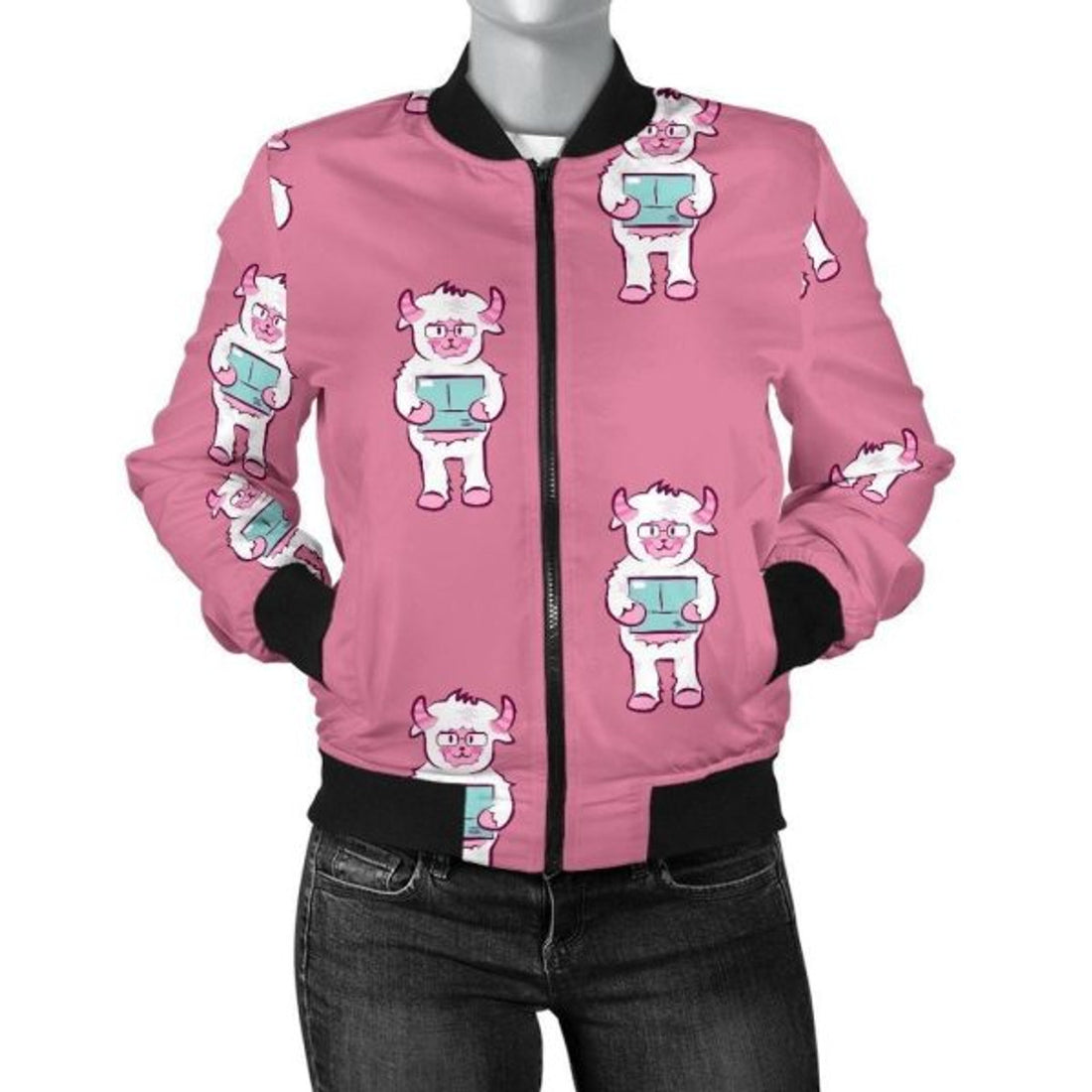 FUNSTUFFPRINT Bigfoot Pattern Print Women Casual 3D Bomber Jacket