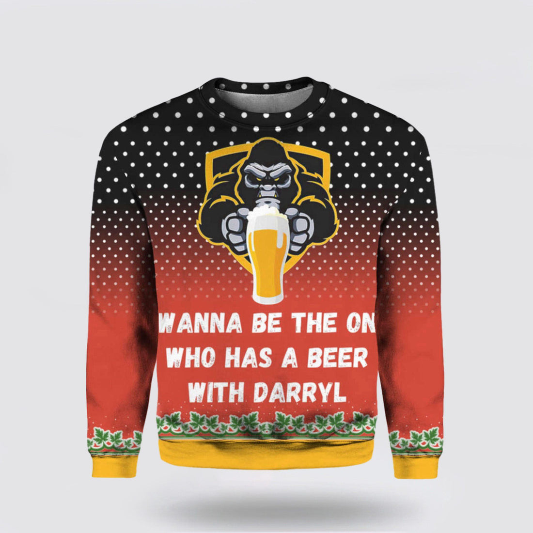 FUNSTUFFPRINT Bigfoot 3D Ugly Christmas Sweater Hoodie Be the One to Share a Beer with Darryl – Gifts For Bigfoot Lovers Ugly Sweater