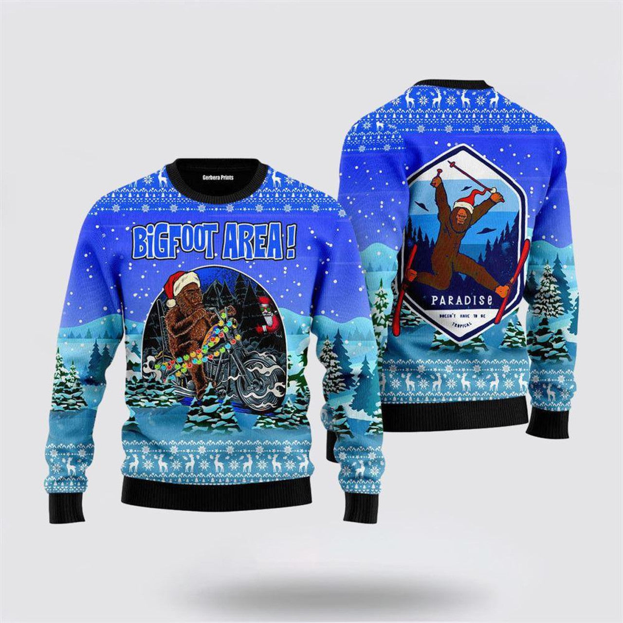FUNSTUFFPRINT Bigfoot Area Ugly Christmas Sweater – Gifts For Bigfoot Believers Ugly Sweater