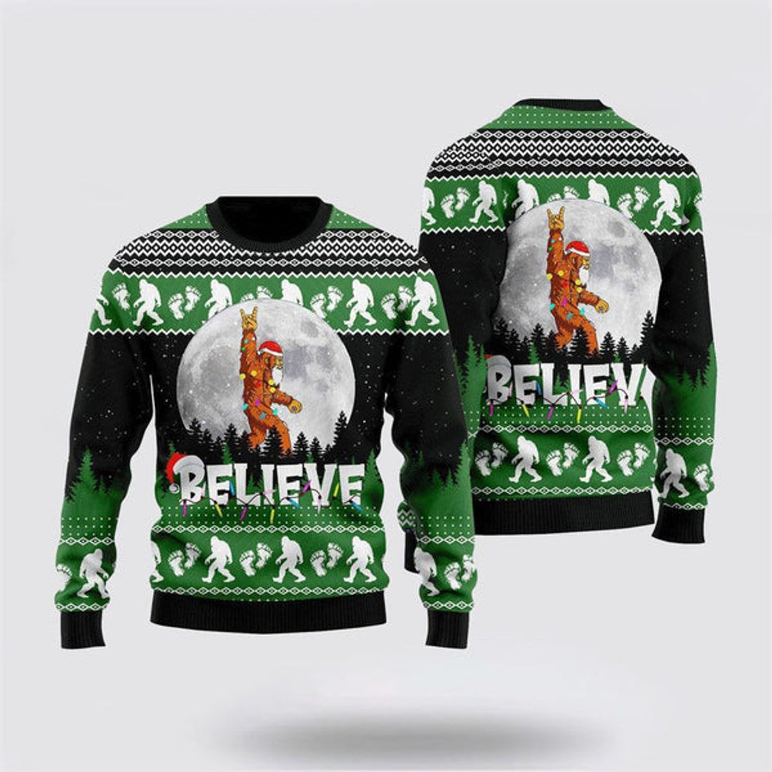 FUNSTUFFPRINT Bigfoot Believe Christmas Ugly Christmas Sweater For Men, Best Gift For Christmas, Christmas Fashion Winter Ugly Sweater