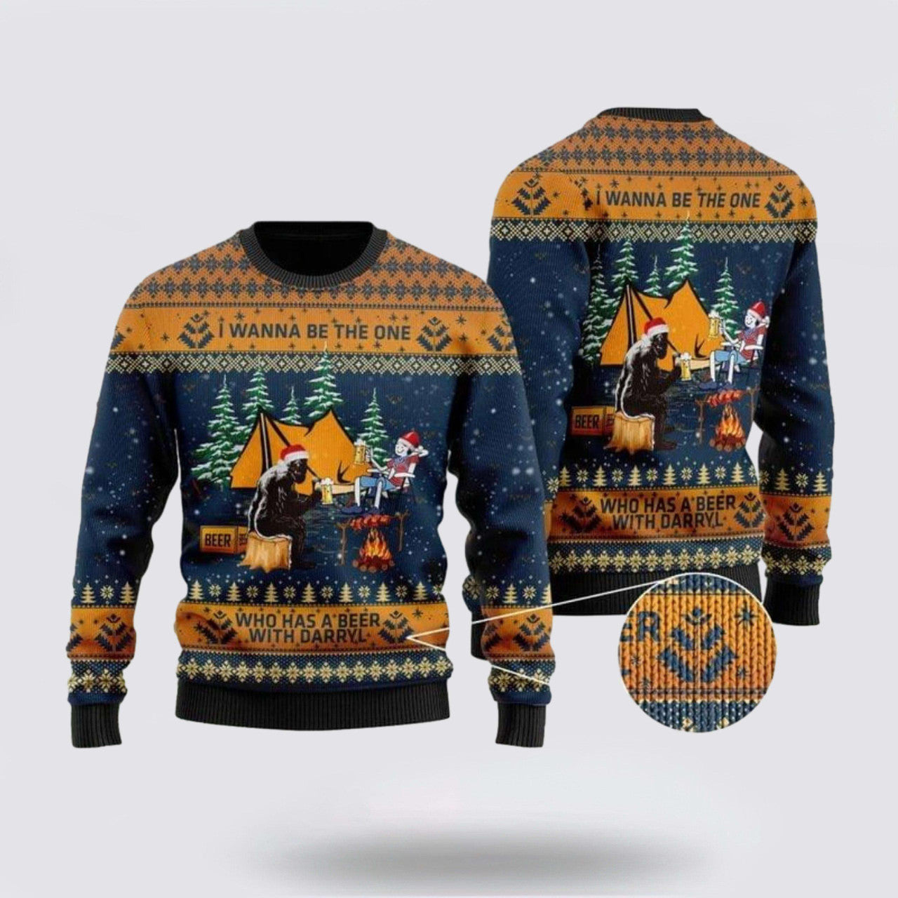 FUNSTUFFPRINT Bigfoot Camping Ugly Christmas Sweater For Men & Women – Gifts For Bigfoot Lovers Ugly Sweater