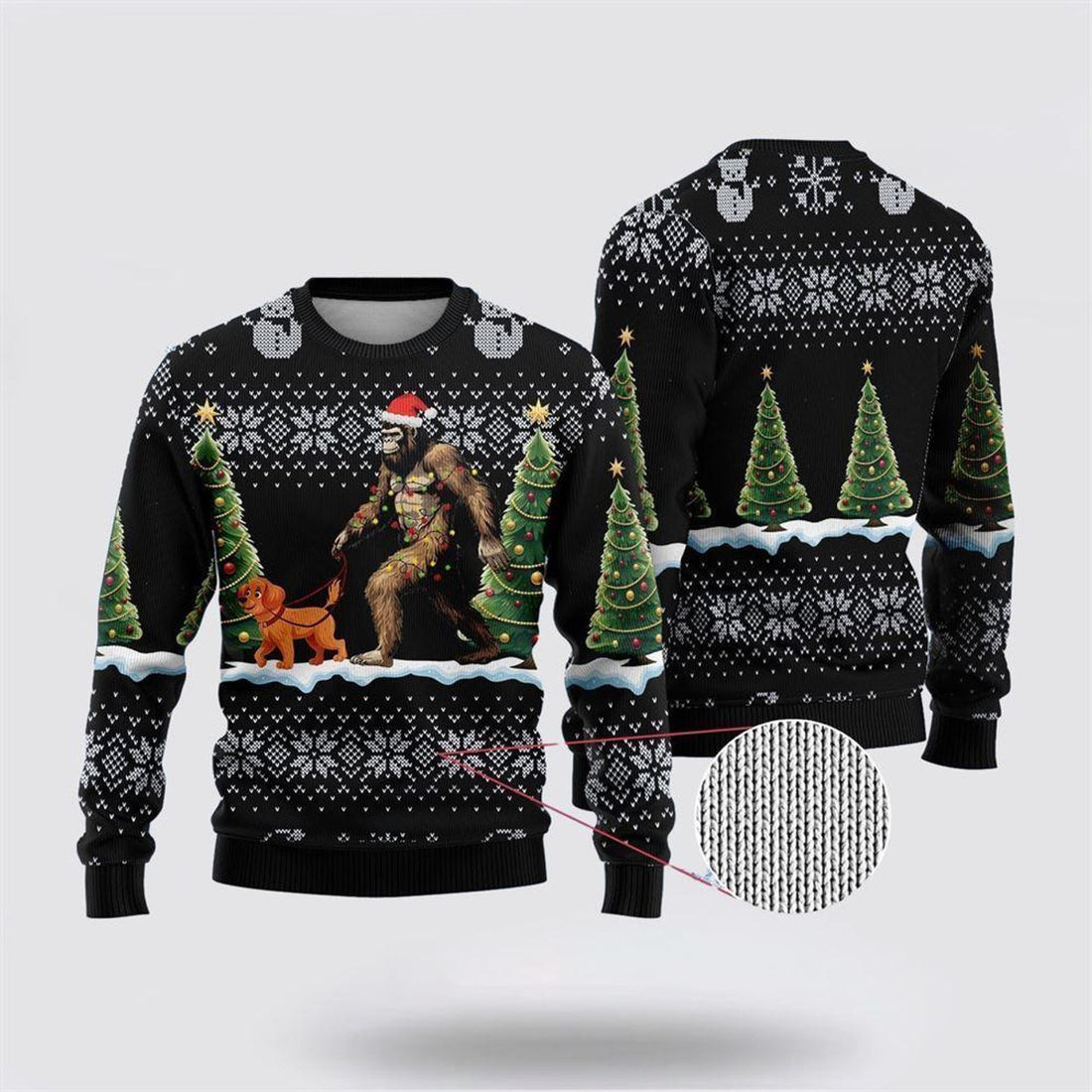 FUNSTUFFPRINT Bigfoot Christmas Dog Black Pattern Ugly Christmas Sweater – Best Gift For Christmas Ugly Sweater