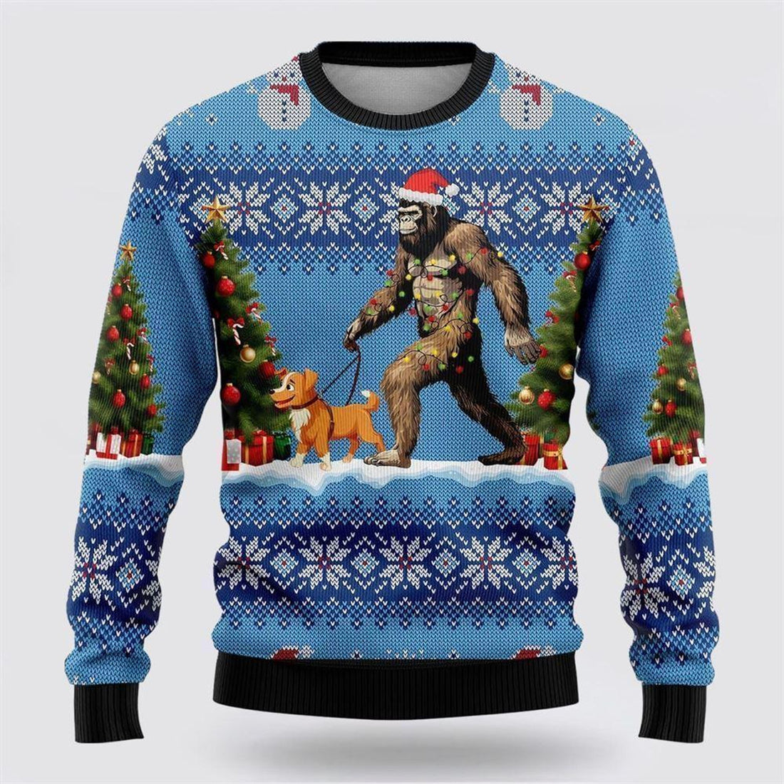 FUNSTUFFPRINT Bigfoot Christmas Dog Ugly Christmas Sweater – Best Gift For Christmas Ugly Sweater