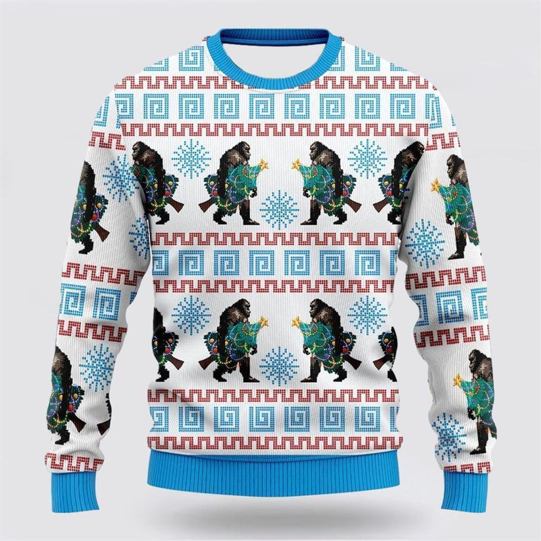 FUNSTUFFPRINT Bigfoot Christmas Snowflakes Ugly Christmas Sweater – Best Gift For Christmas Ugly Sweater