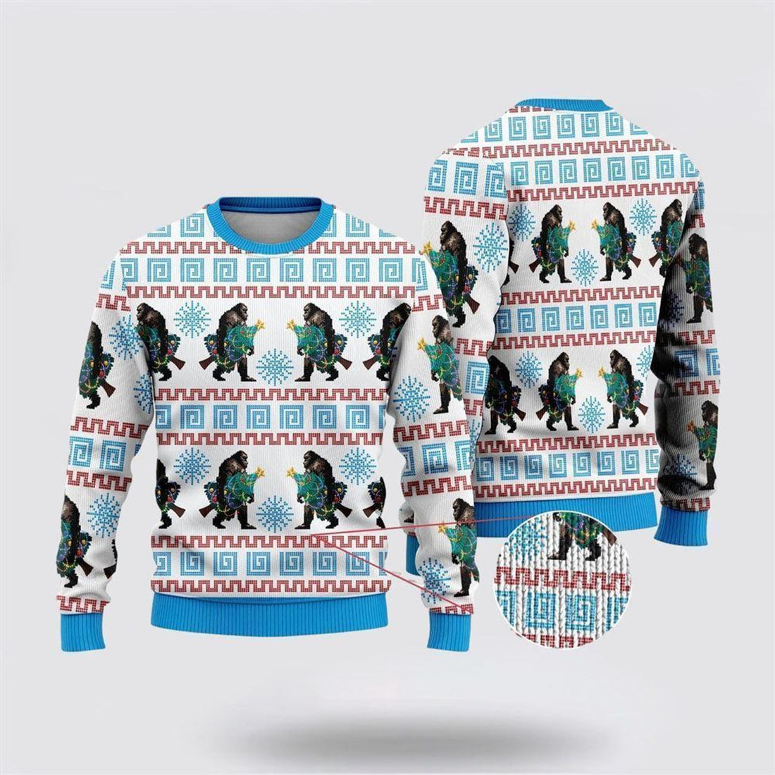 FUNSTUFFPRINT Bigfoot Christmas Snowflakes Ugly Christmas Sweater – Best Gift For Christmas Ugly Sweater