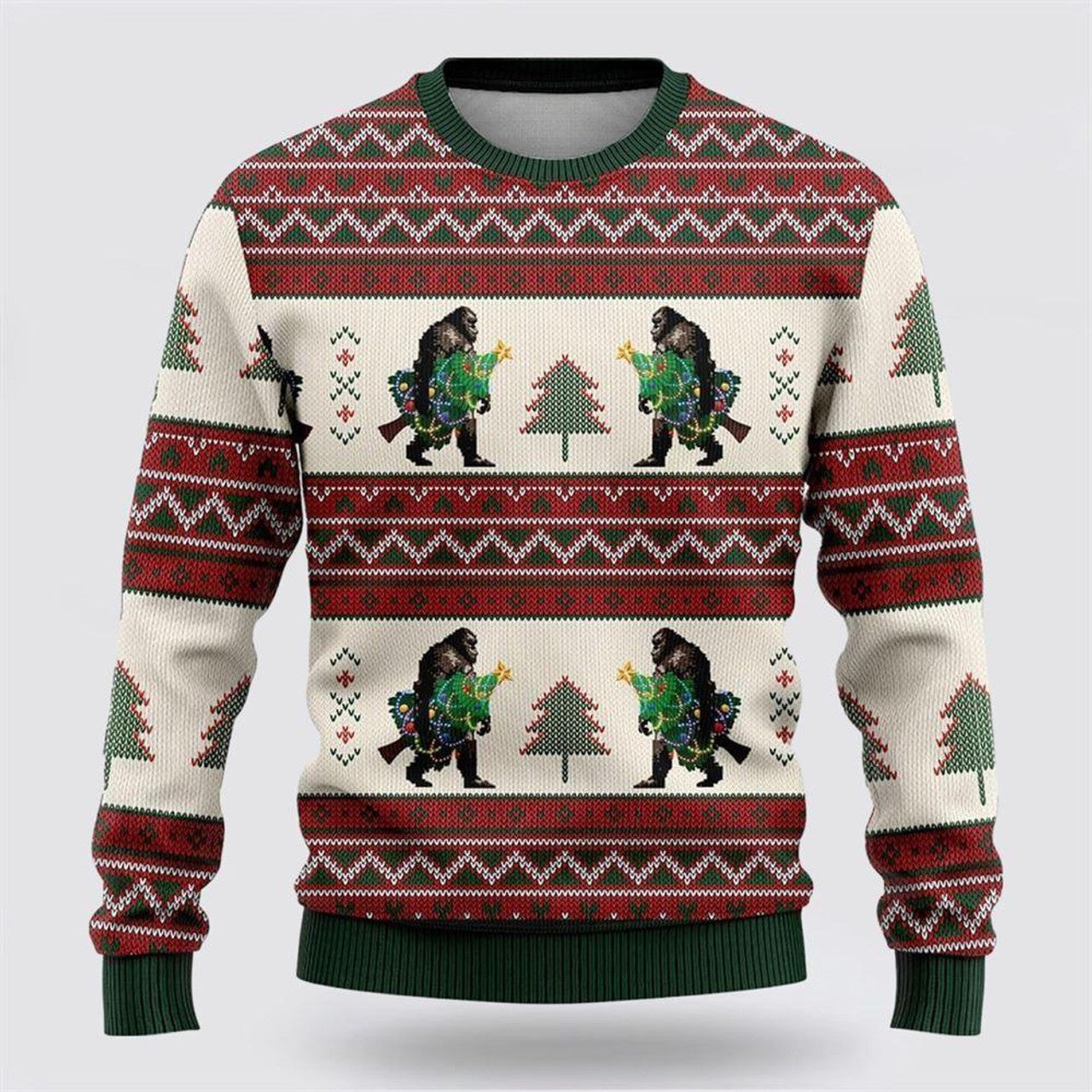 FUNSTUFFPRINT Bigfoot Christmas Tree Ugly Christmas Sweater – Best Gift For Christmas Ugly Sweater