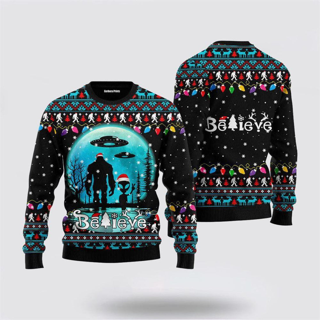 FUNSTUFFPRINT Bigfoot Christmas Ugly Christmas Sweater - Gifts For Ugly Sweater Lovers Ugly Sweater