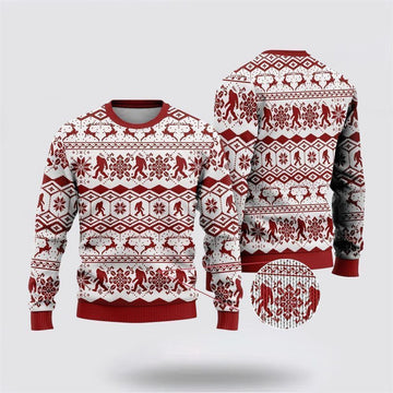 FUNSTUFFPRINT Bigfoot Classic Red Pattern Ugly Christmas Sweater – Best Gift For Christmas Ugly Sweater