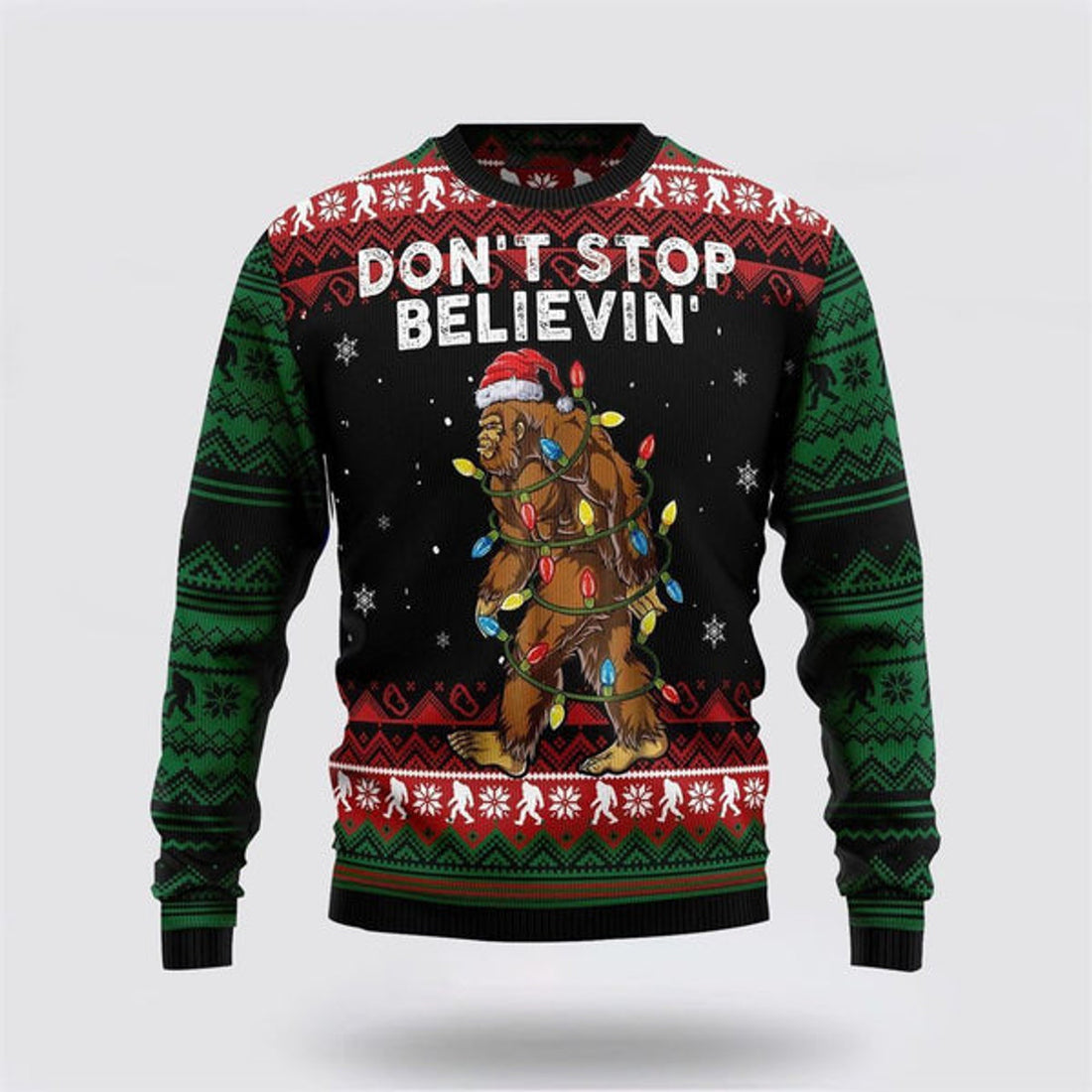 FUNSTUFFPRINT Bigfoot Donâ€˜t Stop Believing Ugly Christmas Sweater For Men, Best Gift For Christmas, Christmas Fashion Winter Ugly Sweater