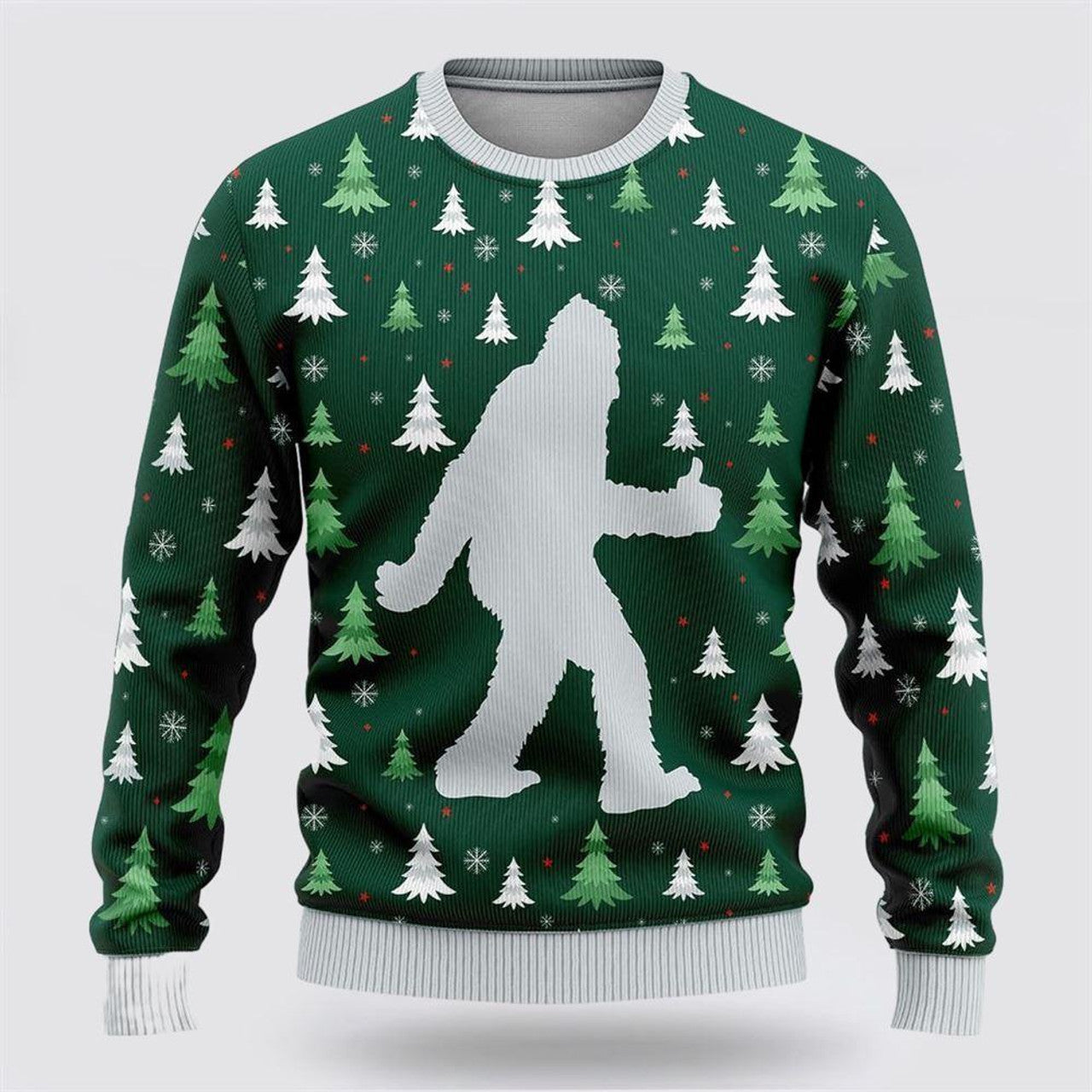 FUNSTUFFPRINT Bigfoot Funny Green Pattern Ugly Christmas Sweater – Best Gift For Christmas Ugly Sweater