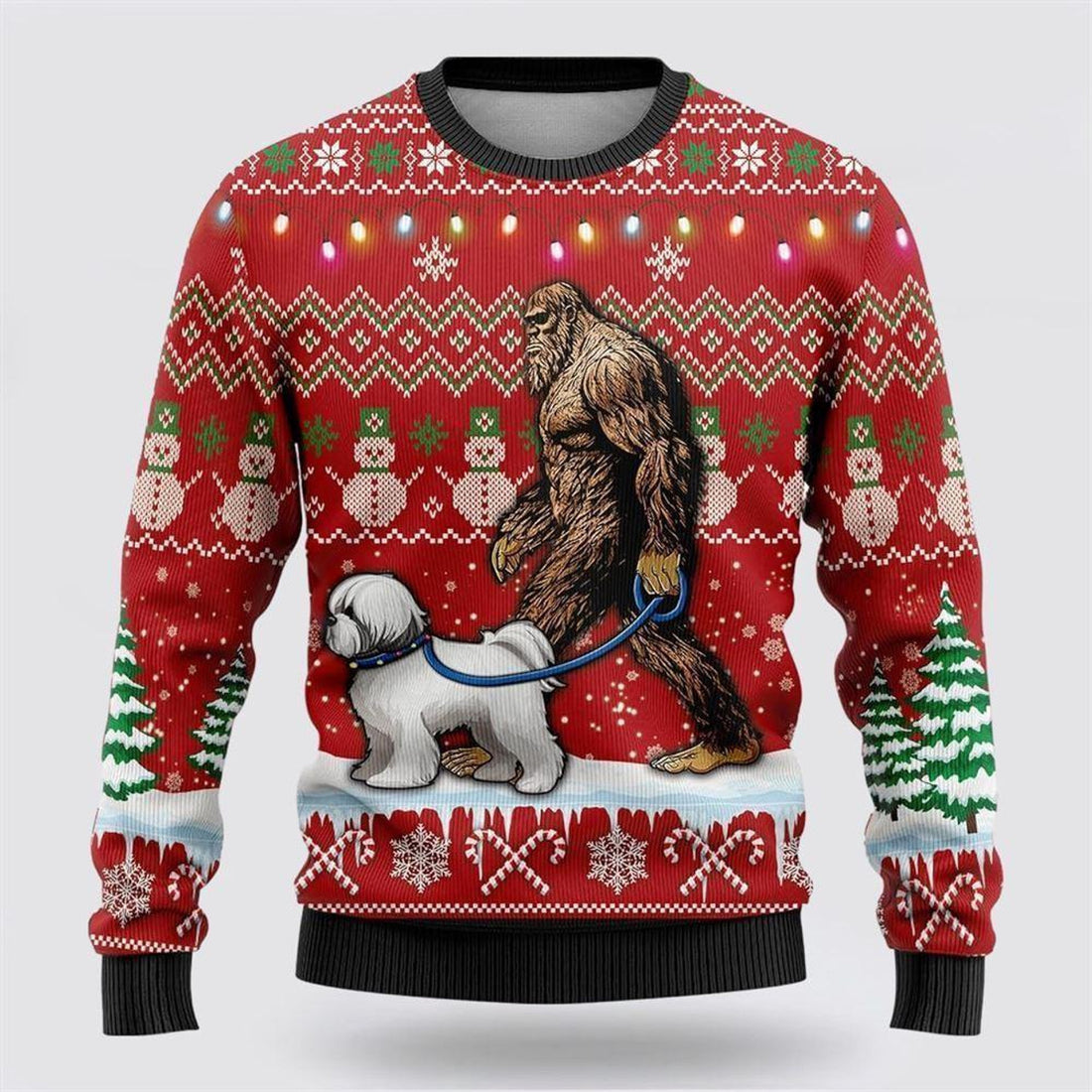 FUNSTUFFPRINT Bigfoot Goes To Spend Christmas With Bichon Frise Ugly Christmas Sweater – Best Gift For Christmas Ugly Sweater