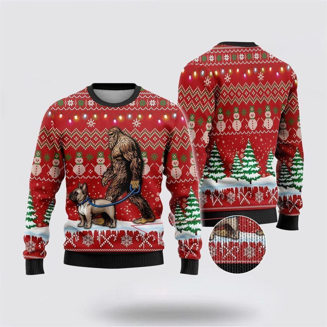 FUNSTUFFPRINT Bigfoot Goes To Spend Christmas With Golden Retriever Ugly Christmas Sweater – Best Gift For Christmas Ugly Sweater