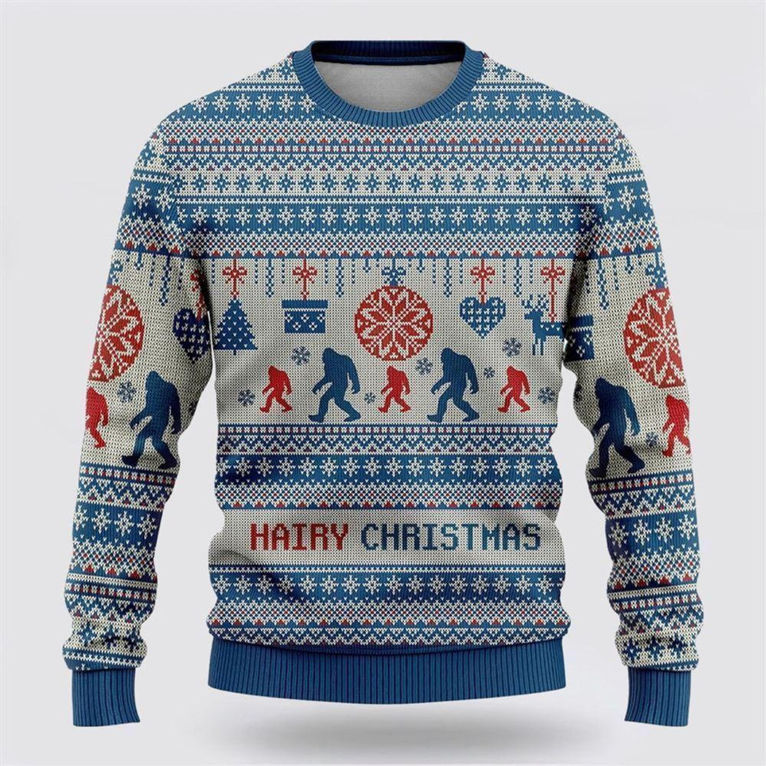FUNSTUFFPRINT Bigfoot Hairy Christmas Blue Ugly Christmas Sweater – Best Gift For Christmas Ugly Sweater