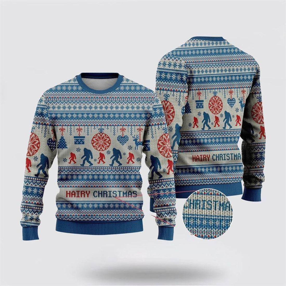 FUNSTUFFPRINT Bigfoot Hairy Christmas Blue Ugly Christmas Sweater – Best Gift For Christmas Ugly Sweater