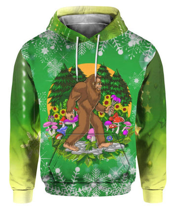FUNSTUFFPRINT 3D Bigfoot Hide And Seek Christmas All Over 3D Hoodie and Zip Hoodie