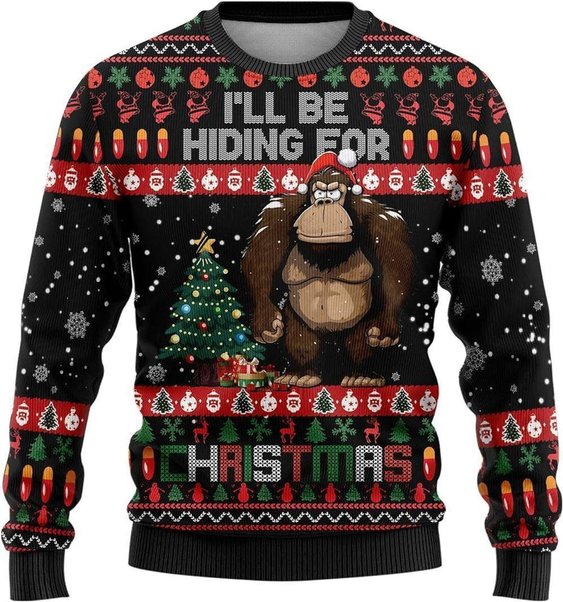 FUNSTUFFPRINT Bigfoot I’ll Be Hiding For Christmas Ugly Christmas Sweater – Best Gift For Christmas Ugly Sweater