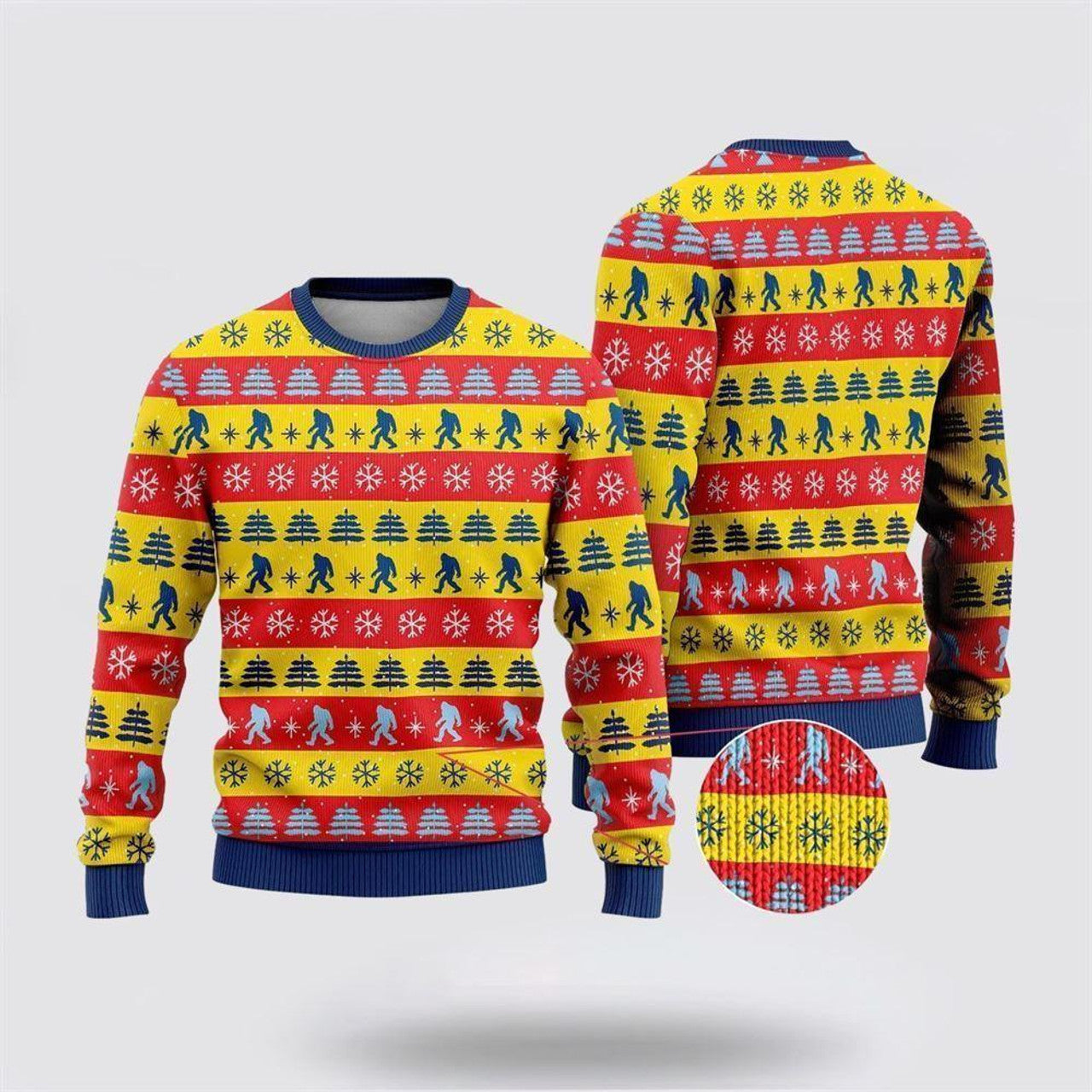 FUNSTUFFPRINT Bigfoot Red And Yellow Pattern Ugly Christmas Sweater – Best Gift For Christmas Ugly Sweater