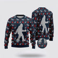 FUNSTUFFPRINT Bigfoot Reindeer And Pine Tree Motifs Blue Pattern Ugly Christmas Sweater – Best Gift For Christmas Ugly Sweater