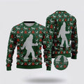 FUNSTUFFPRINT Bigfoot Reindeer And Pine Tree Motifs Green Pattern Ugly Christmas Sweater – Best Gift For Christmas Ugly Sweater
