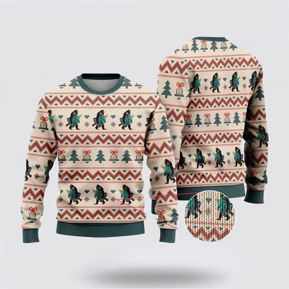 FUNSTUFFPRINT Bigfoot Ring Ring Christmas Ugly Christmas Sweater – Best Gift For Christmas Ugly Sweater