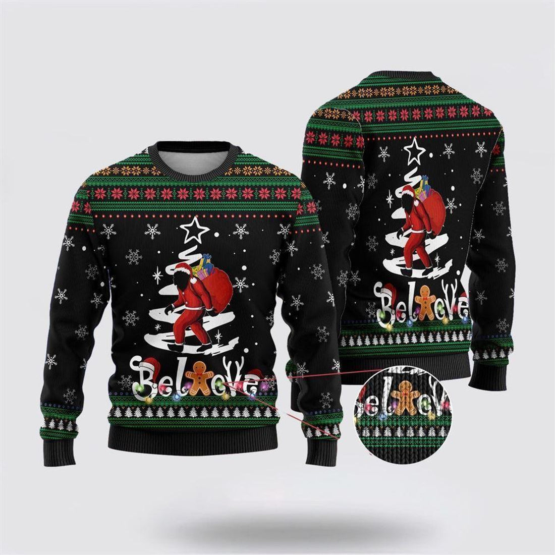 FUNSTUFFPRINT Bigfoot Santa Claus Gifts Ugly Christmas Sweater – Best Gift For Christmas Ugly Sweater