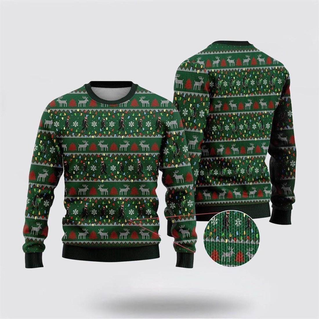 FUNSTUFFPRINT Bigfoot Santa Claus Green Pattern Ugly Christmas Sweater – Best Gift For Christmas Ugly Sweater