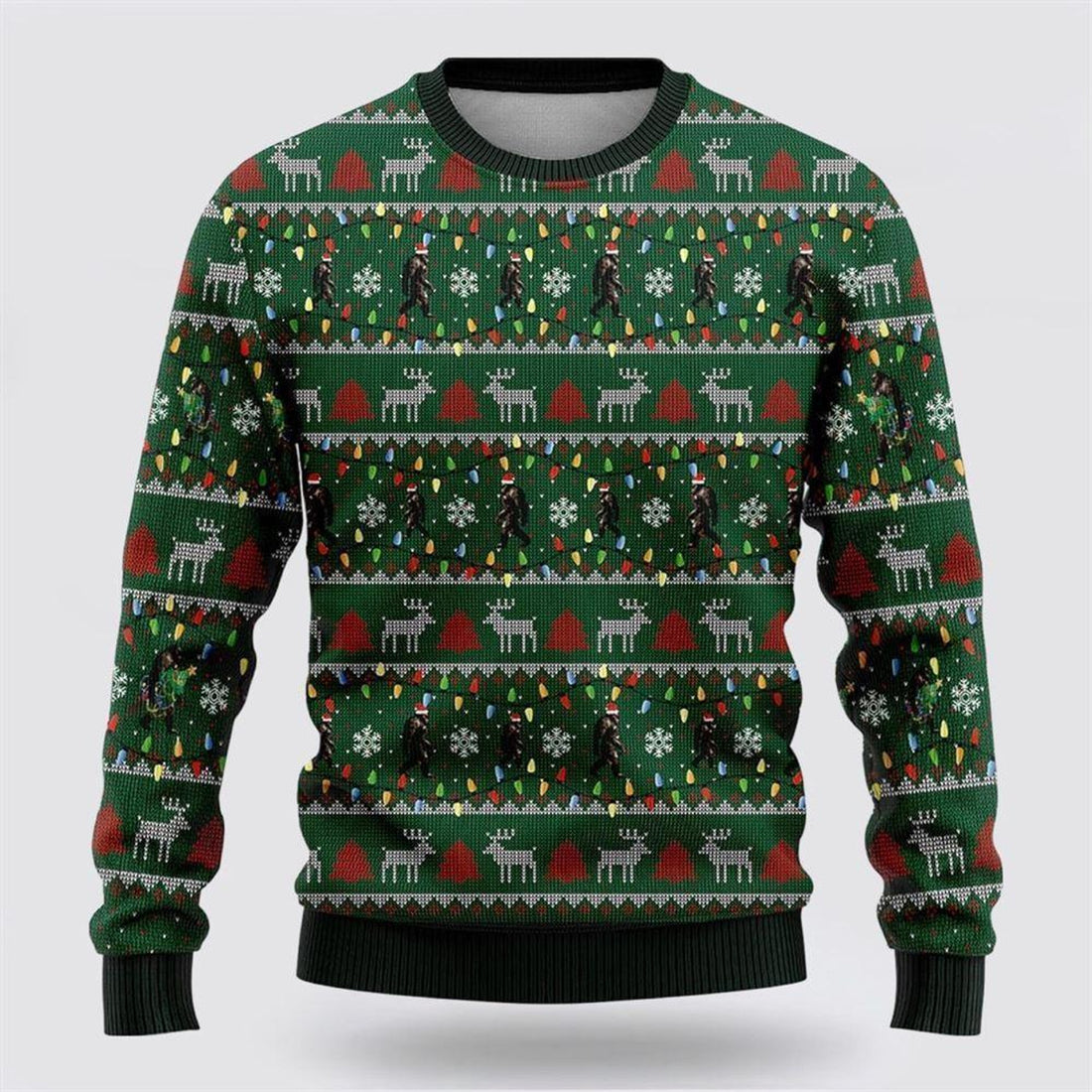 FUNSTUFFPRINT Bigfoot Santa Claus Green Pattern Ugly Christmas Sweater – Best Gift For Christmas Ugly Sweater