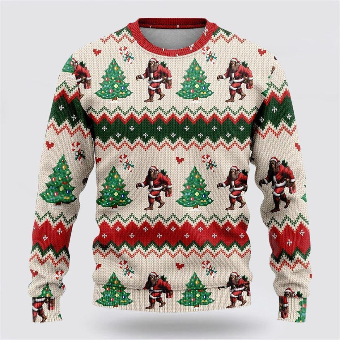 FUNSTUFFPRINT Bigfoot Santa Claus Ugly Christmas Sweater – Best Gift For Christmas Ugly Sweater