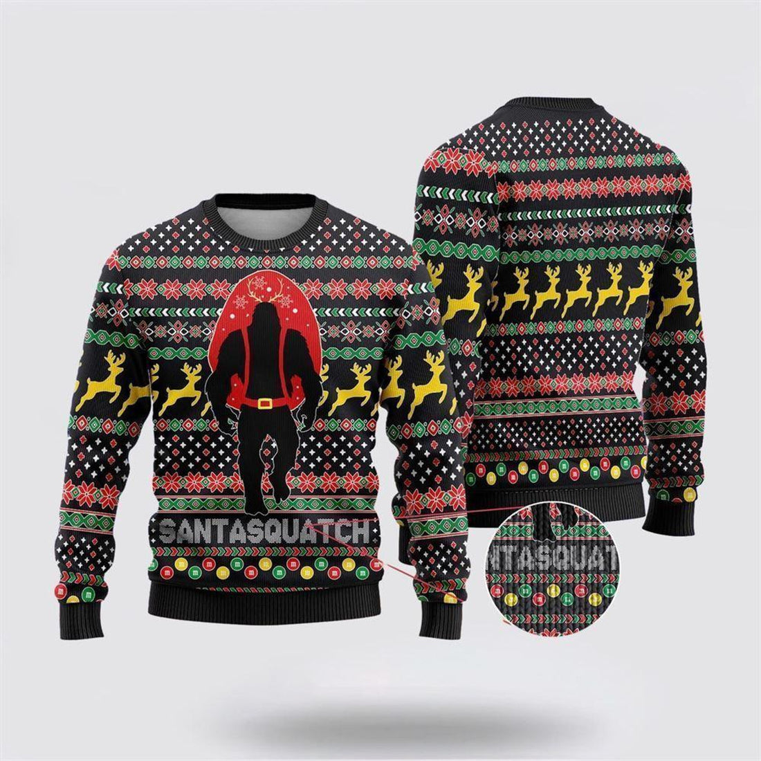 FUNSTUFFPRINT Bigfoot Santa Squatch Ugly Christmas Sweater – Best Gift For Christmas Ugly Sweater