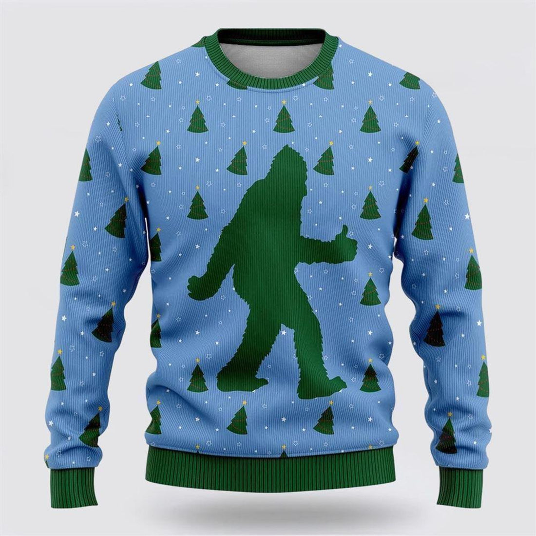 FUNSTUFFPRINT Bigfoot Sasquatch Funny Blue Pattern Ugly Christmas Sweater – Best Gift For Christmas Ugly Sweater