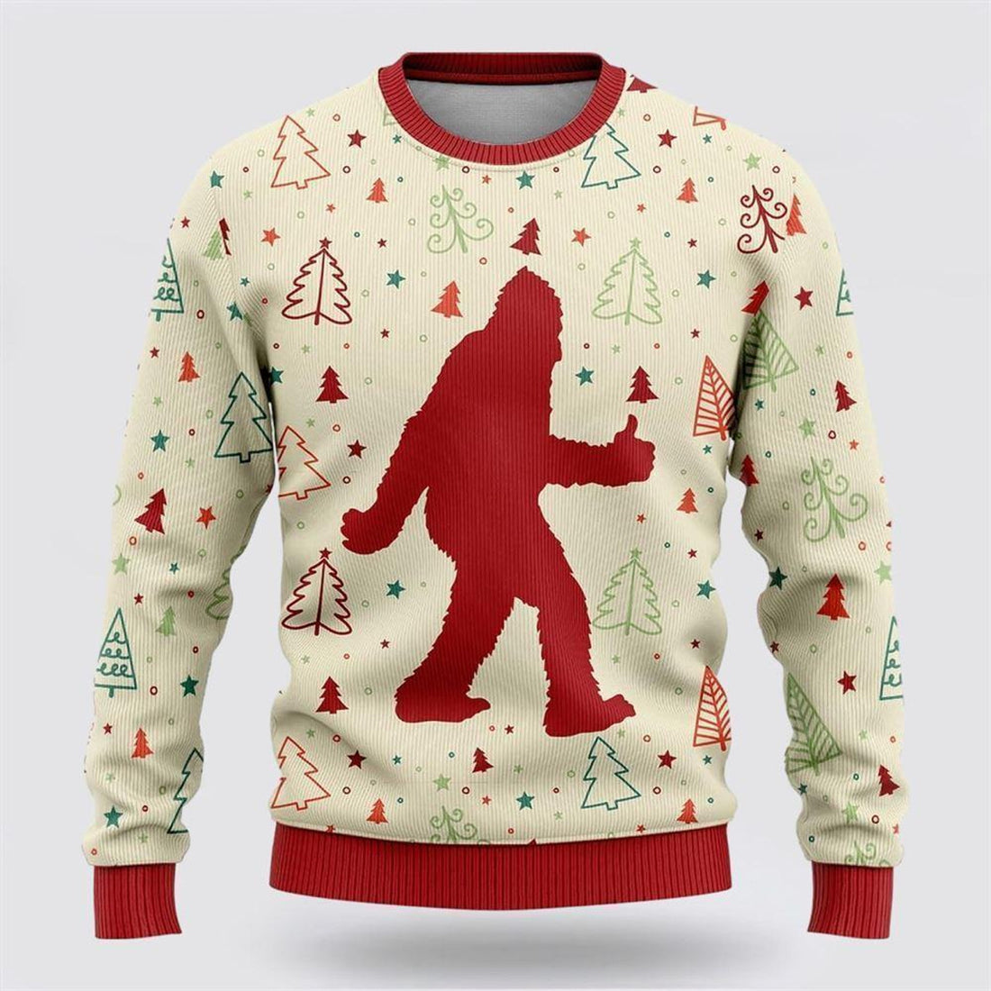 FUNSTUFFPRINT Bigfoot Sasquatch Funny White Pattern Ugly Christmas Sweater – Best Gift For Christmas Ugly Sweater