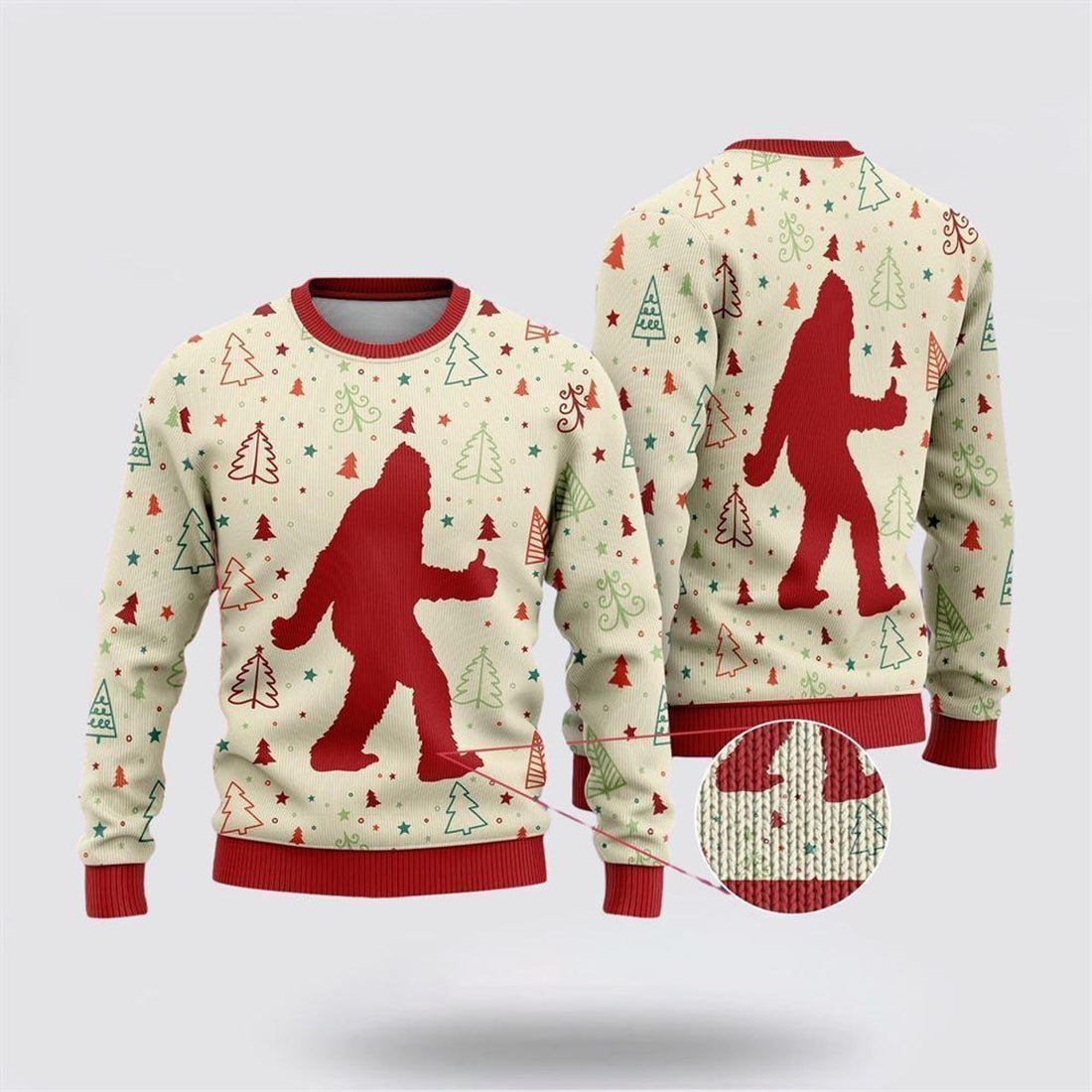 FUNSTUFFPRINT Bigfoot Sasquatch Funny White Pattern Ugly Christmas Sweater – Best Gift For Christmas Ugly Sweater