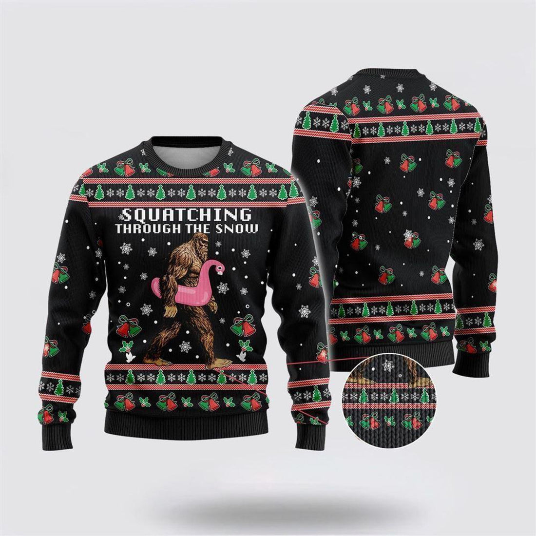 FUNSTUFFPRINT Bigfoot Snow Flamingo Ugly Chistmas Sweater – Best Gift For Christmas Ugly Sweater