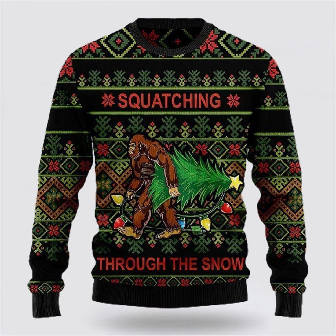 FUNSTUFFPRINT Bigfoot Snow Ugly Christmas Sweater – Best Gift For Christmas Ugly Sweater