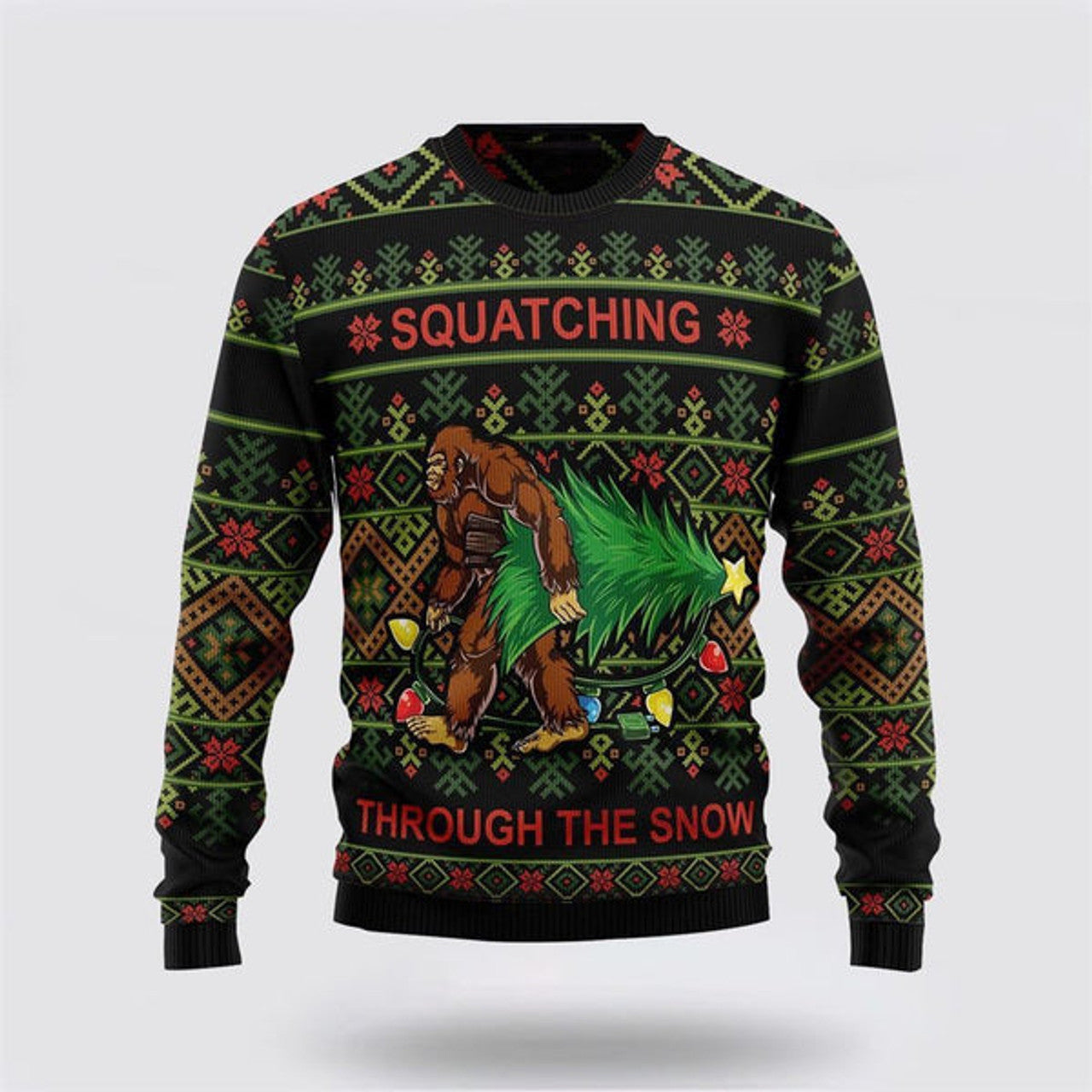 FUNSTUFFPRINT Bigfoot Snow Ugly Christmas Sweater For Men, Best Gift For Christmas, Christmas Fashion Winter Ugly Sweater