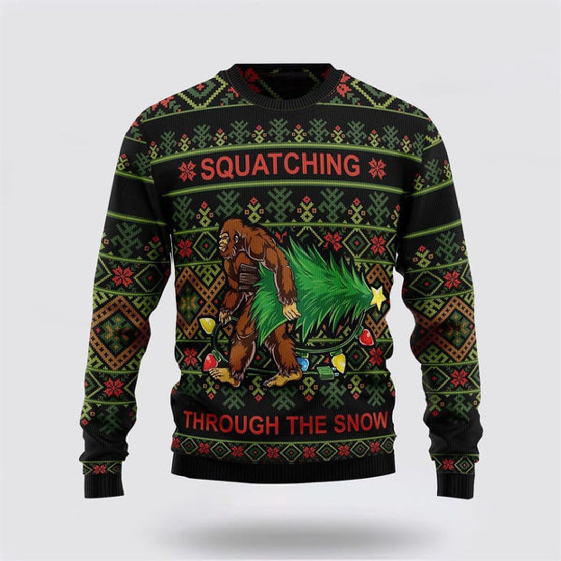 FUNSTUFFPRINT Bigfoot Snow Ugly Christmas Sweater For Men, Best Gift For Christmas, Christmas Fashion Winter Ugly Sweater