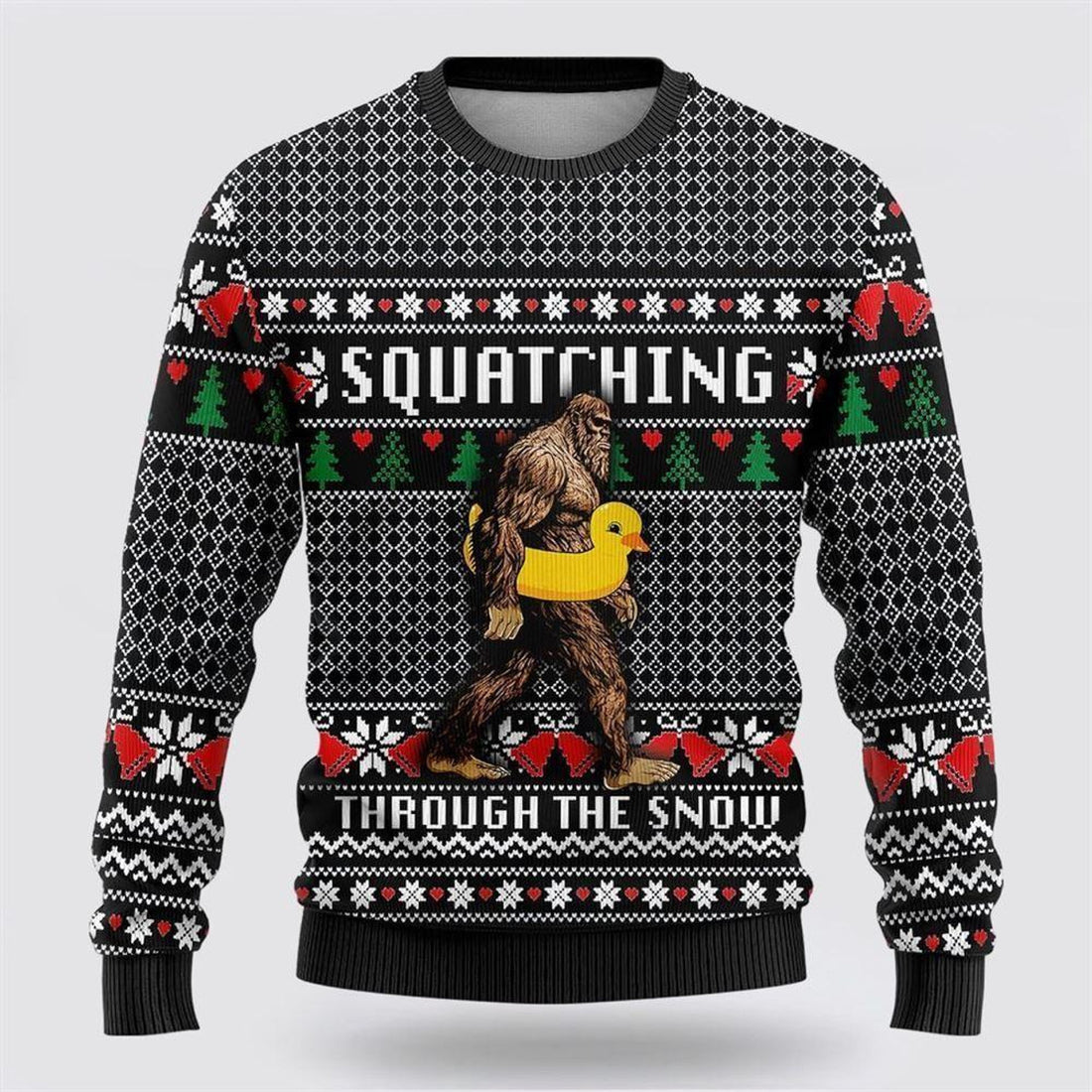 FUNSTUFFPRINT Bigfoot Squatching Duck Ugly Christmas Sweater – Best Gift For Christmas Ugly Sweater