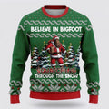 FUNSTUFFPRINT Bigfoot Squatching Through The Snow Ugly Christmas Sweater – Best Gift For Christmas Ugly Sweater