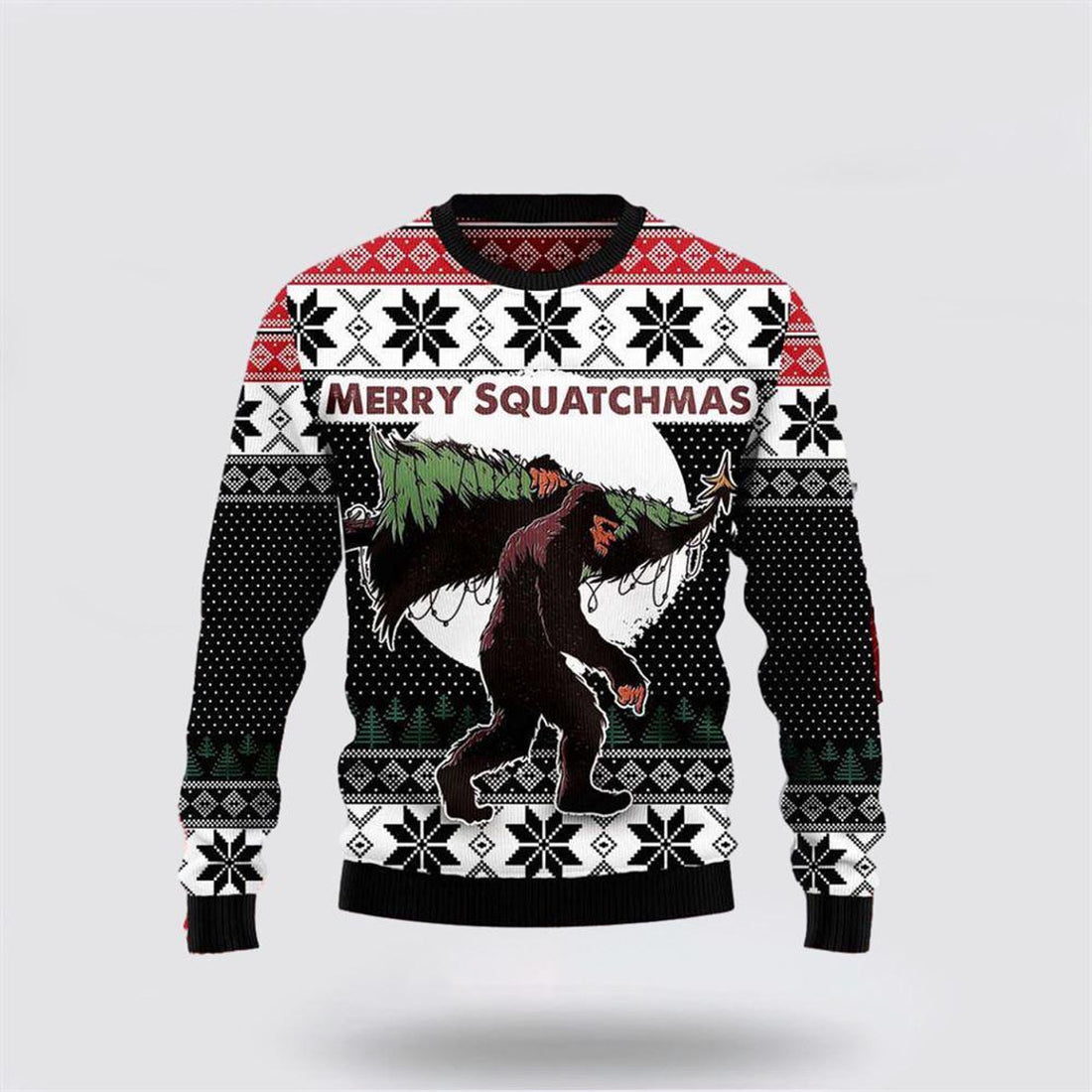 FUNSTUFFPRINT Bigfoot Squatchmas Ugly Sweater Cozy Knit Wool Sweater For Festive - Gifts For Bigfoot Lovers Ugly Sweater